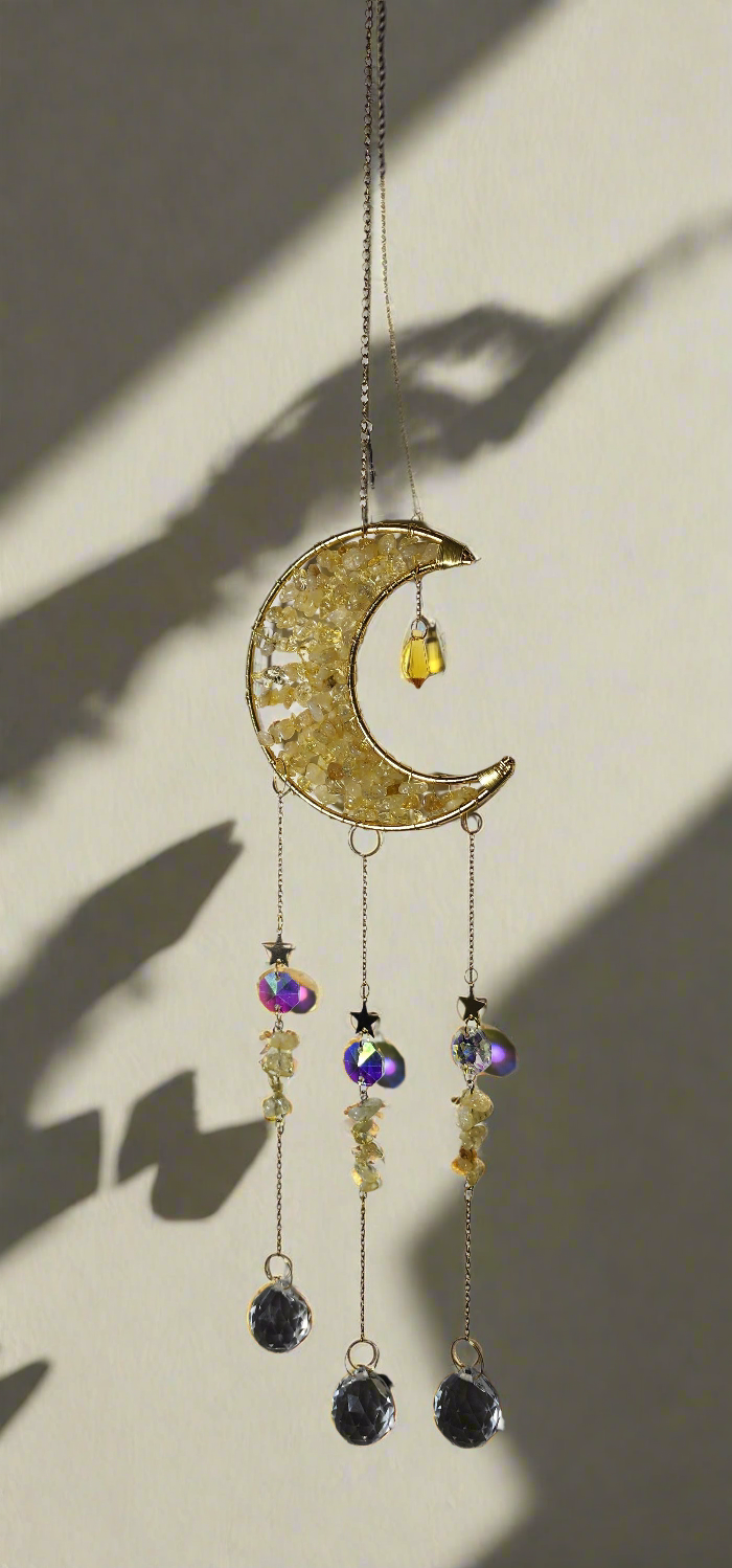 Crystal Hanging, Suncatcher Moon 🌙 hanging. Natural stones.