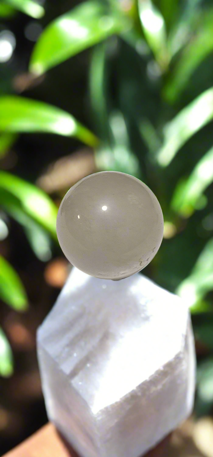 Lotus Crystal ball, Suncatcher sphere holder wooden base various stones.