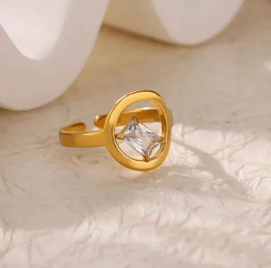 Minimalist Geometric Zircon diamond cut Adjustable rings