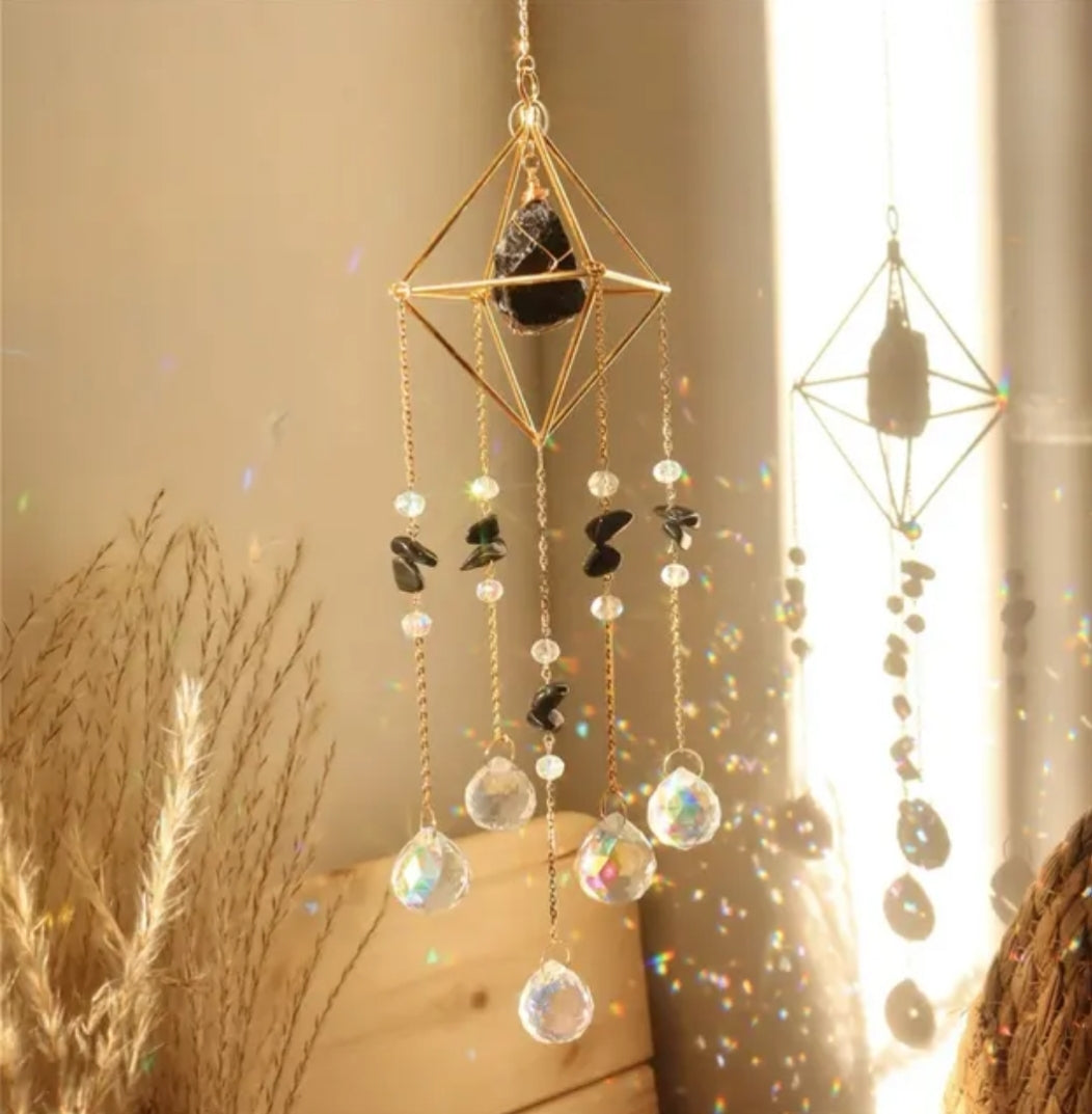 Crystal Hanging, Suncatcher, Various Natural gemstones, Prism design.