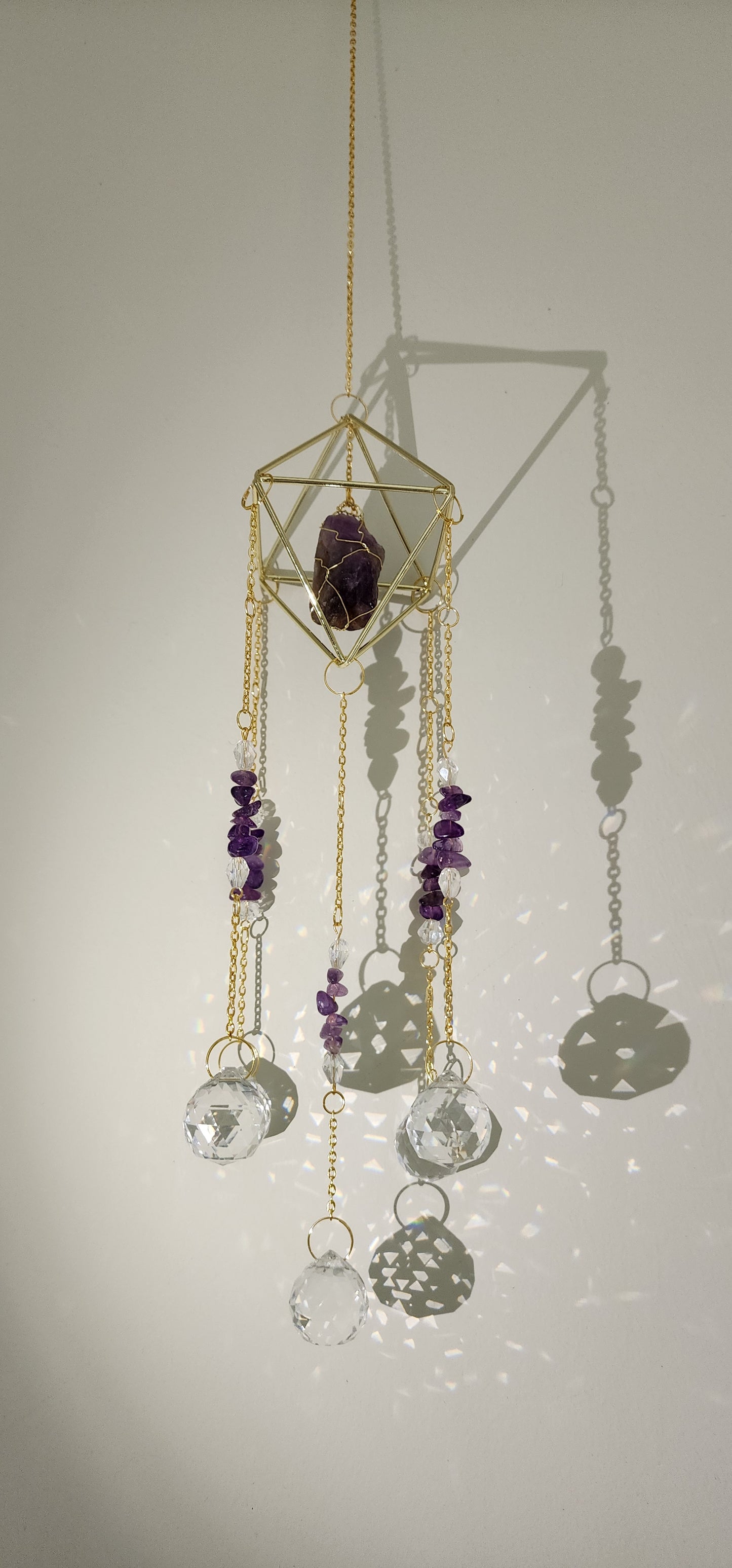 Crystal Hanging, Suncatcher, Various Natural gemstones, Prism design.