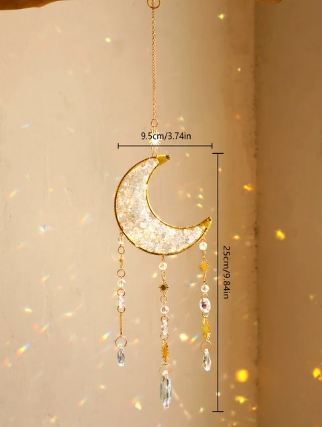 Crystal Hanging, Suncatcher Moon 🌙 hanging. Natural stones.