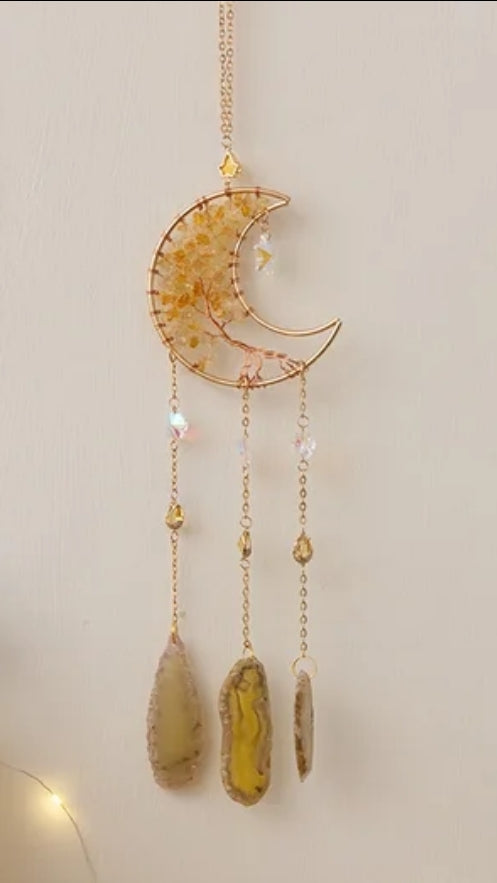 Crystal Hanging, Suncatcher, Life of Tree Moon style, Natural healing stones.