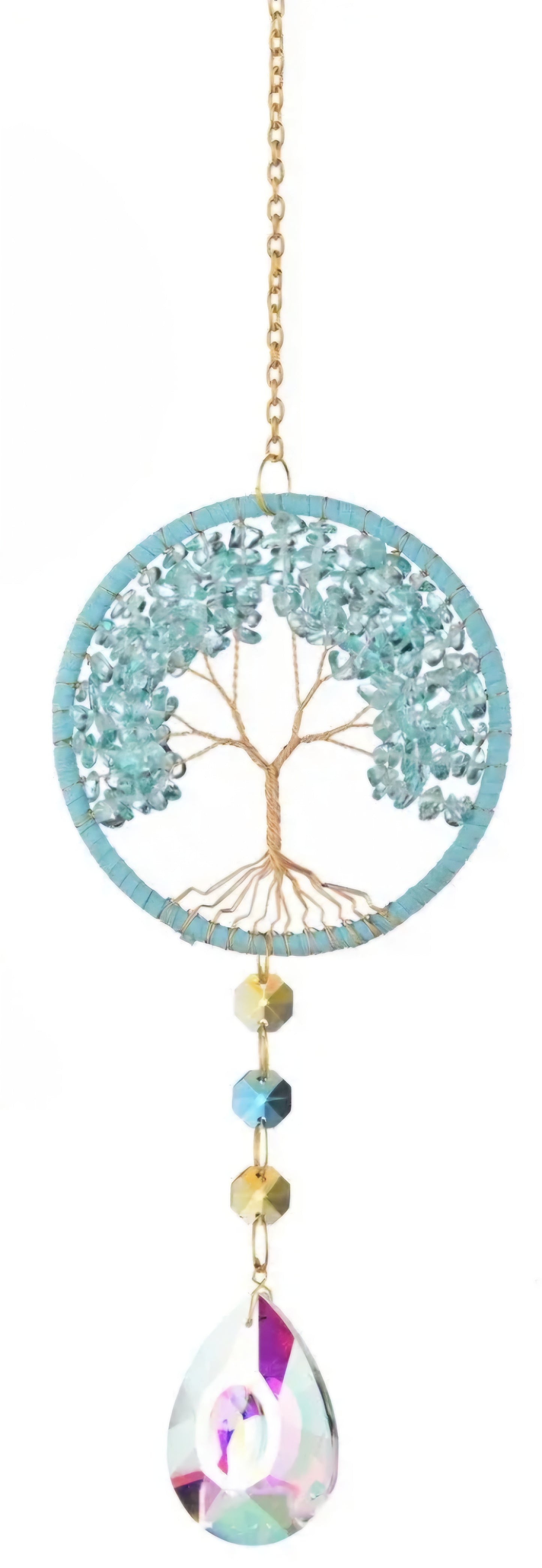 Tree of Life, Crystal Hanging, Suncatcher. Natural stones, Amethyst, Pink Agate mix stones, Green Aventurine, Light blue Agate.