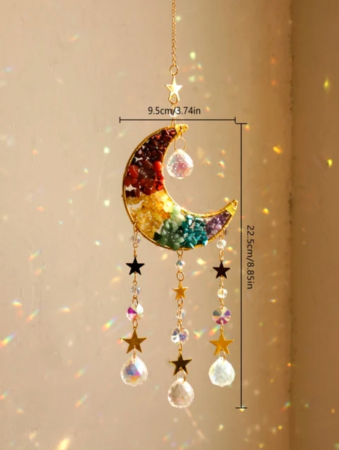 Crystal Hanging, Suncatcher Moon 🌙 hanging. Natural stones.