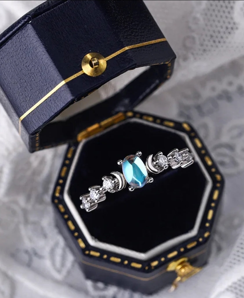 Moonstone Adjustable Ring, 925 Sterling silver