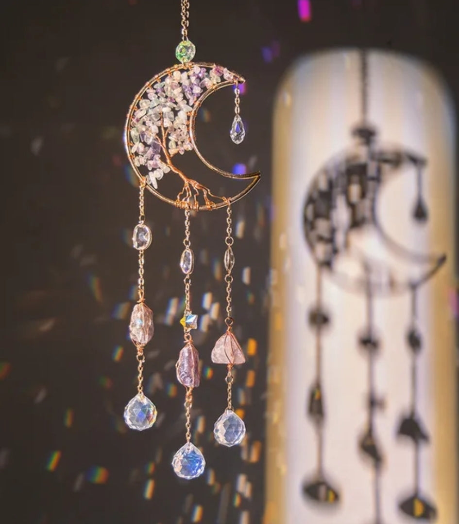 Crystal Hanging, Suncatcher, Life of Tree Moon style, Natural healing stones.