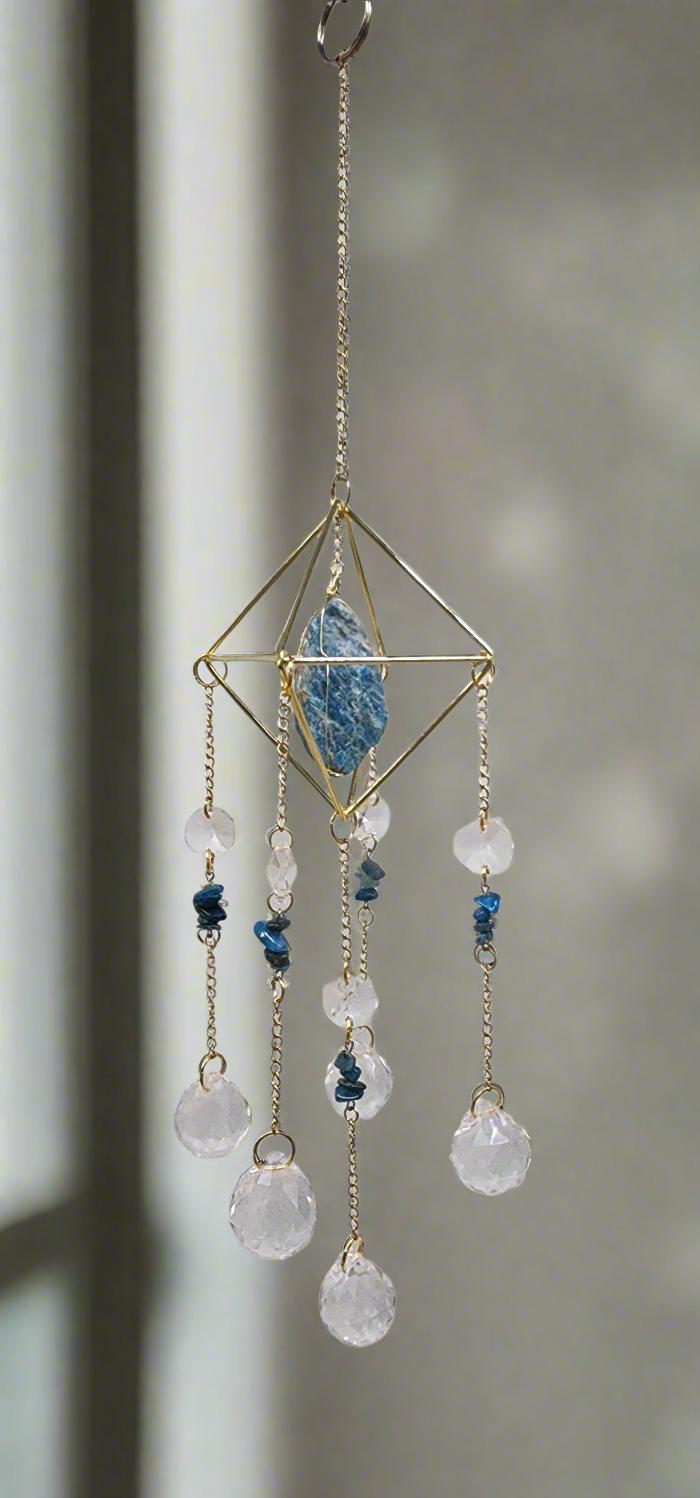 Crystal Hanging, Suncatcher, Various Natural gemstones, Prism design.