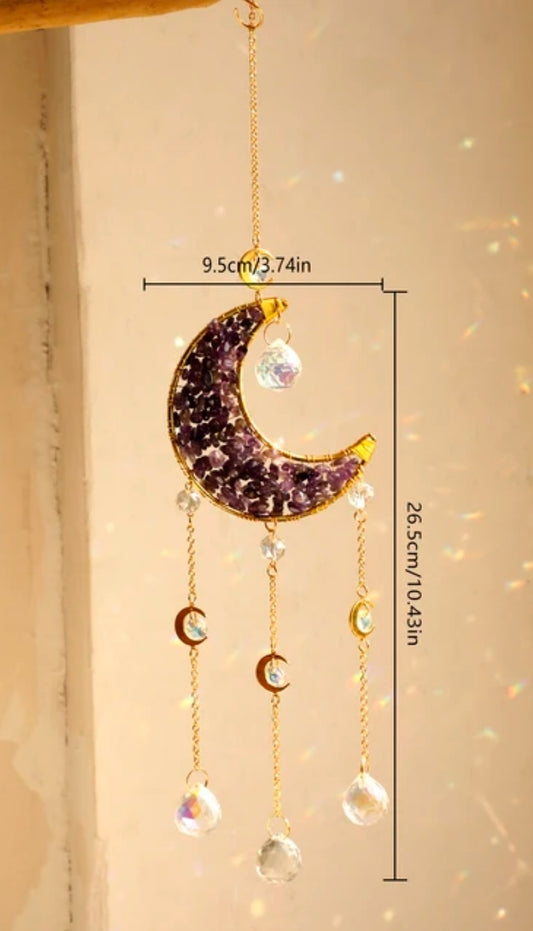 Crystal Hanging, Suncatcher Moon 🌙 hanging. Natural stones.