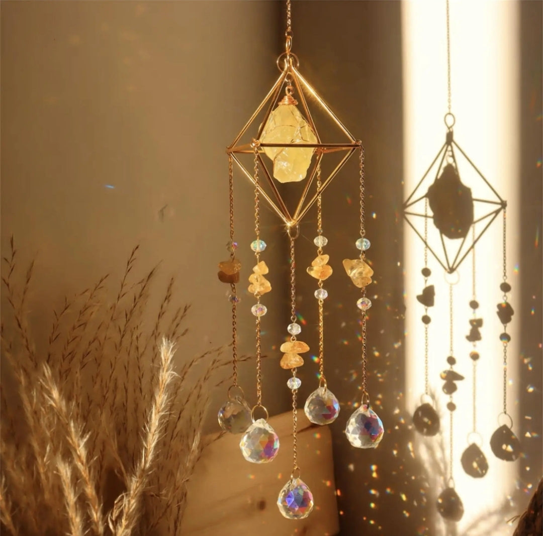 Crystal Hanging, Suncatcher, Various Natural gemstones, Prism design.