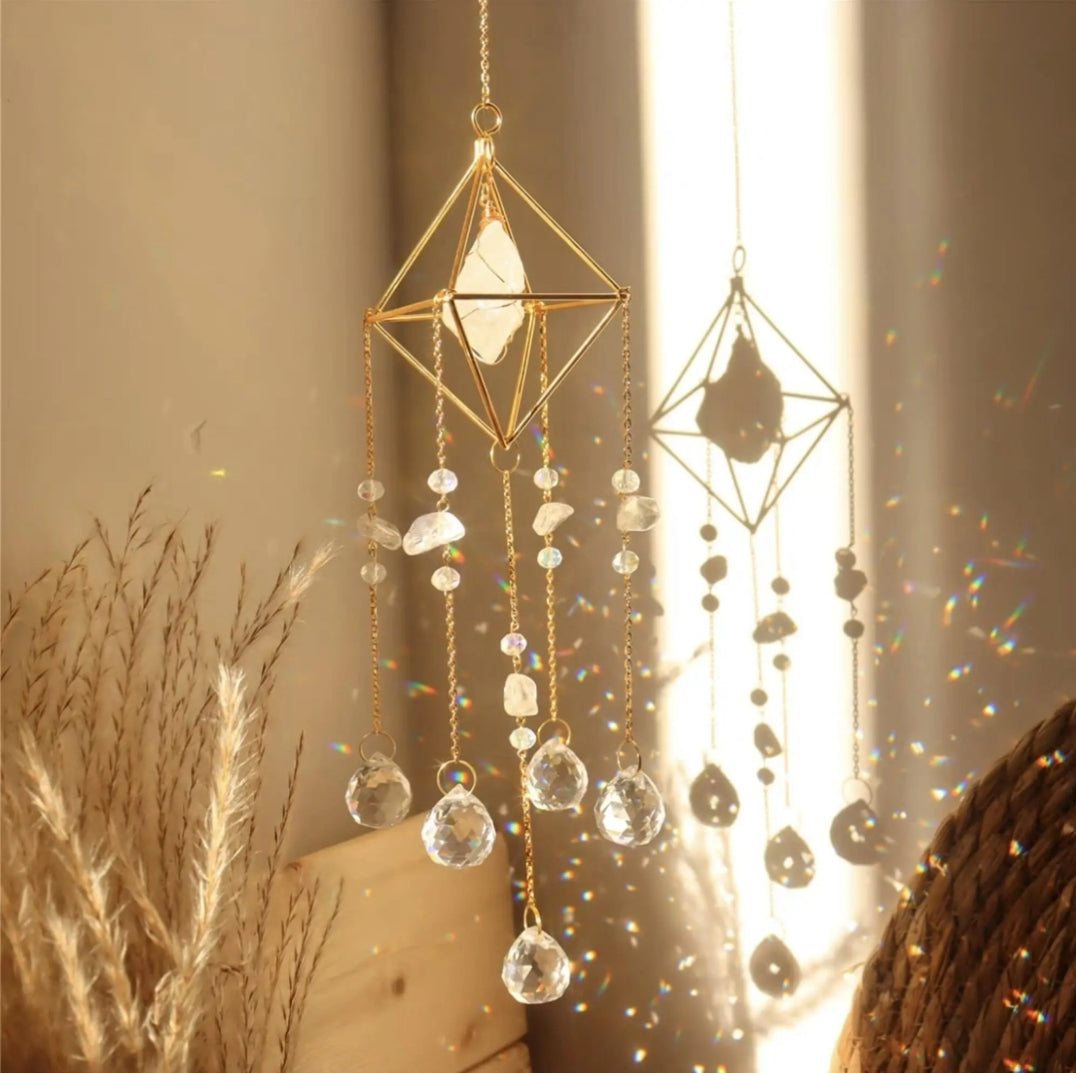 Crystal Hanging, Suncatcher, Various Natural gemstones, Prism design.