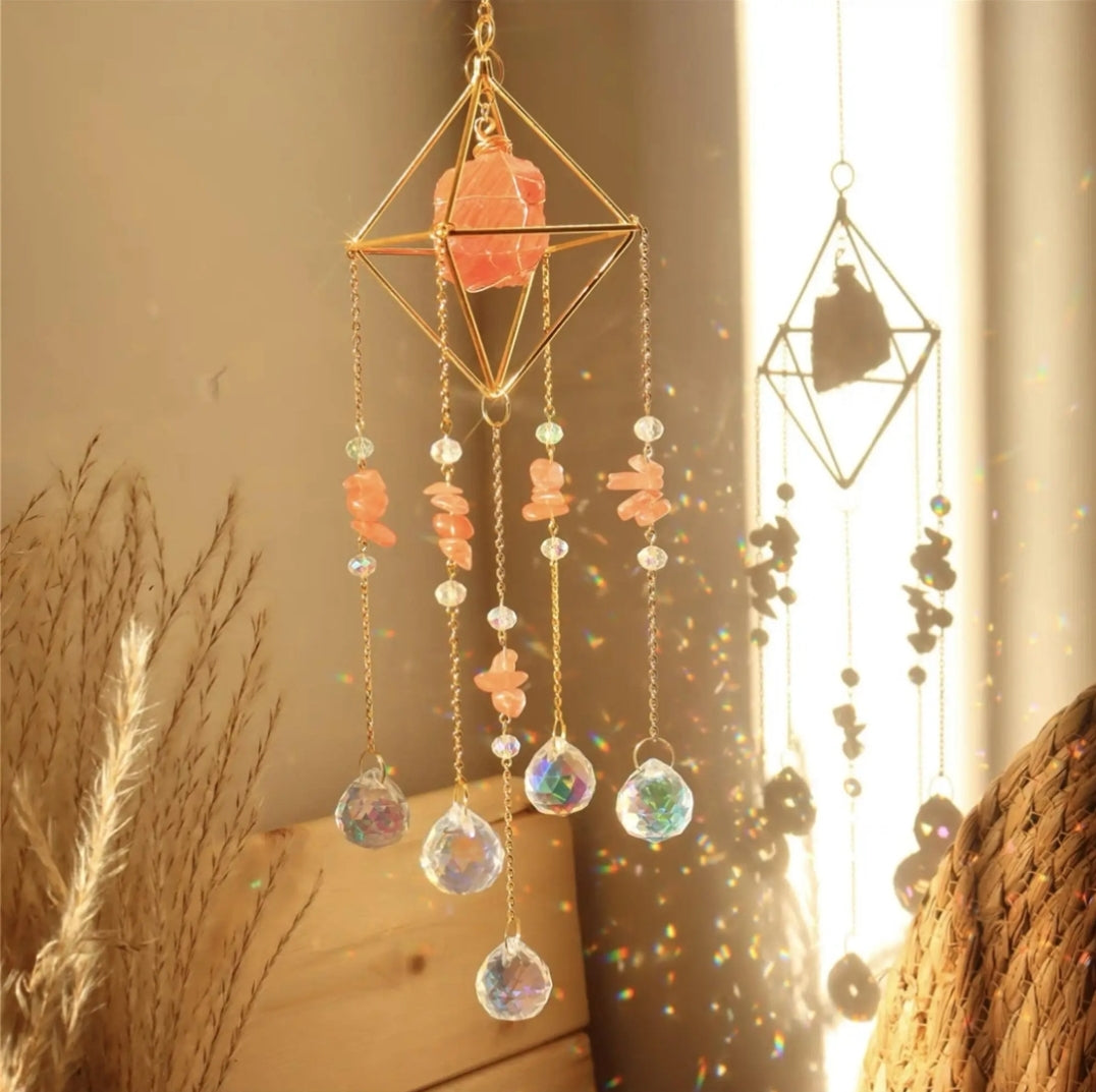Crystal Hanging, Suncatcher, Various Natural gemstones, Prism design.