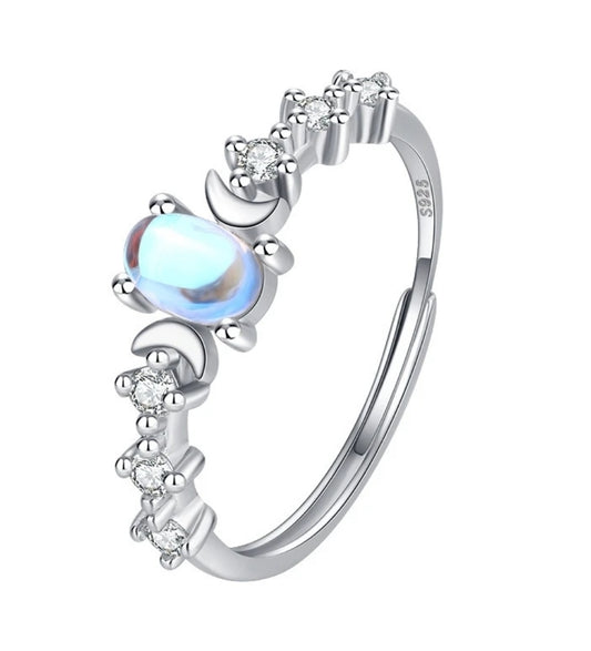 Moonstone Adjustable Ring, 925 Sterling silver