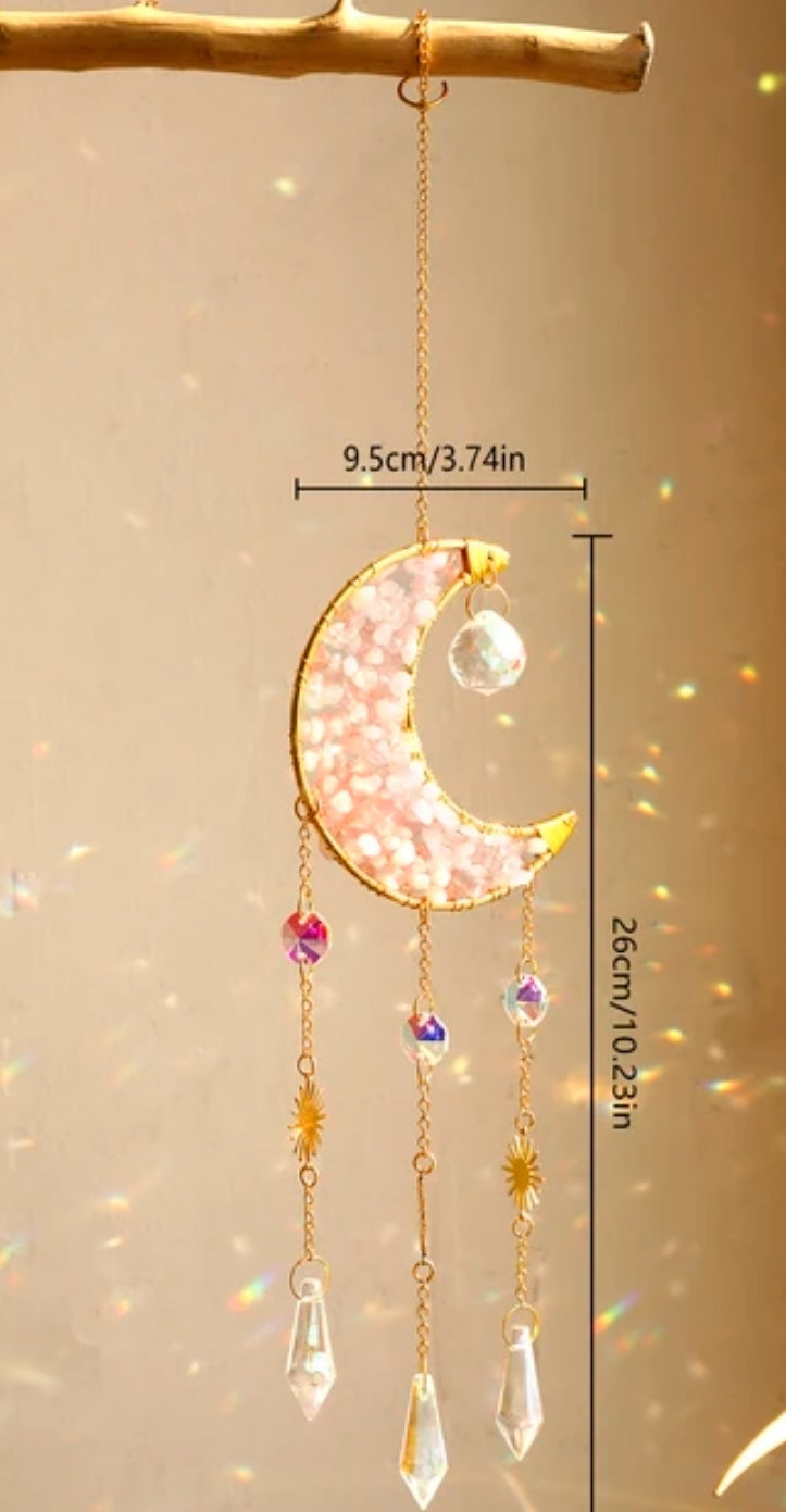 Crystal Hanging, Suncatcher Moon 🌙 hanging. Natural stones.