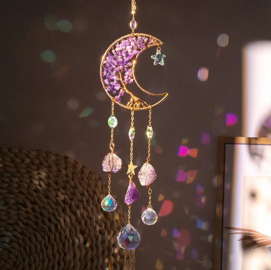 Crystal Hanging, Suncatcher, Life of Tree Moon style, Natural healing stones.