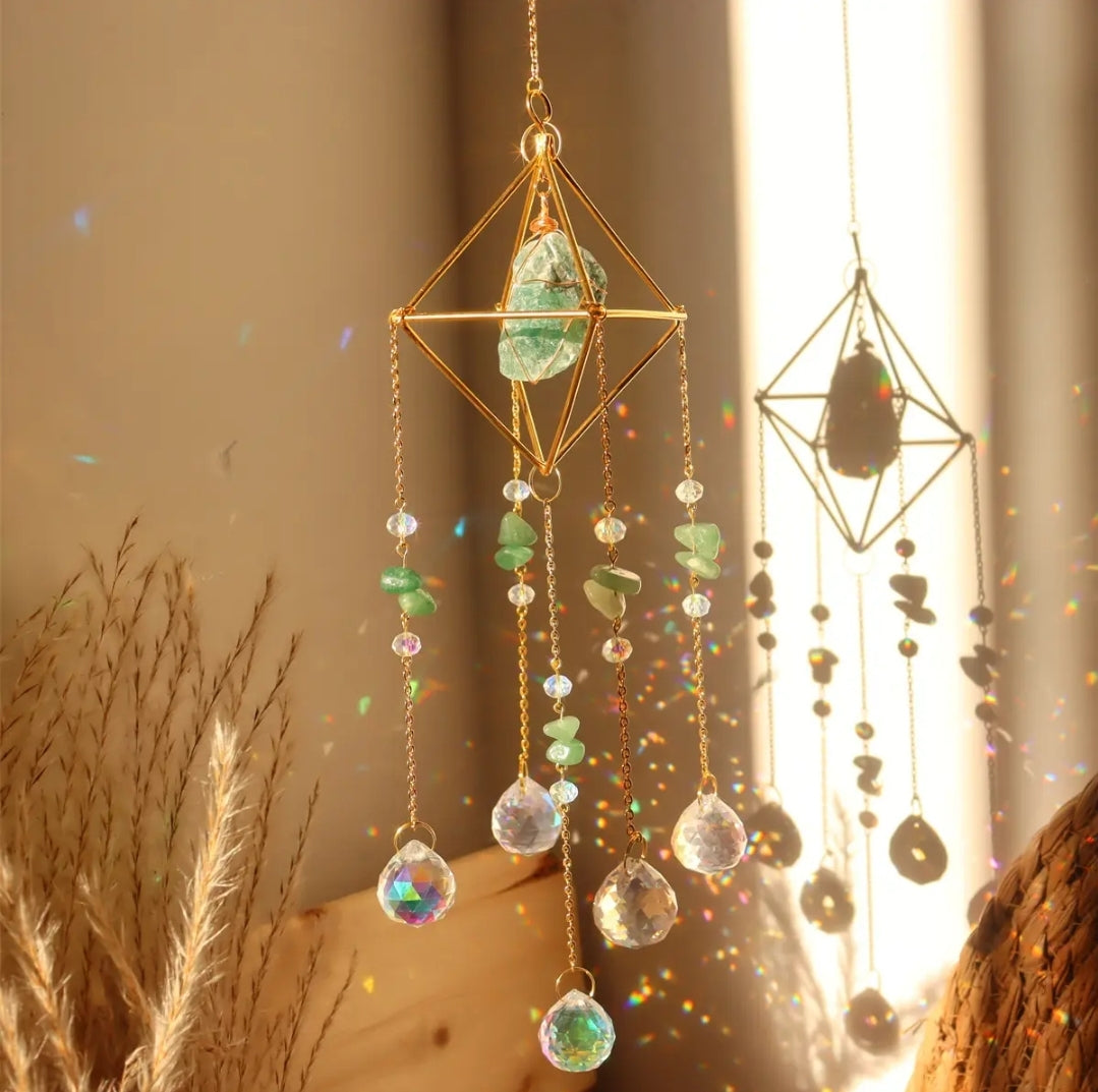 Crystal Hanging, Suncatcher, Various Natural gemstones, Prism design.