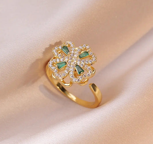 Four-leaf clover 🍀 rotated, Green Zircon Diamond Jewellery