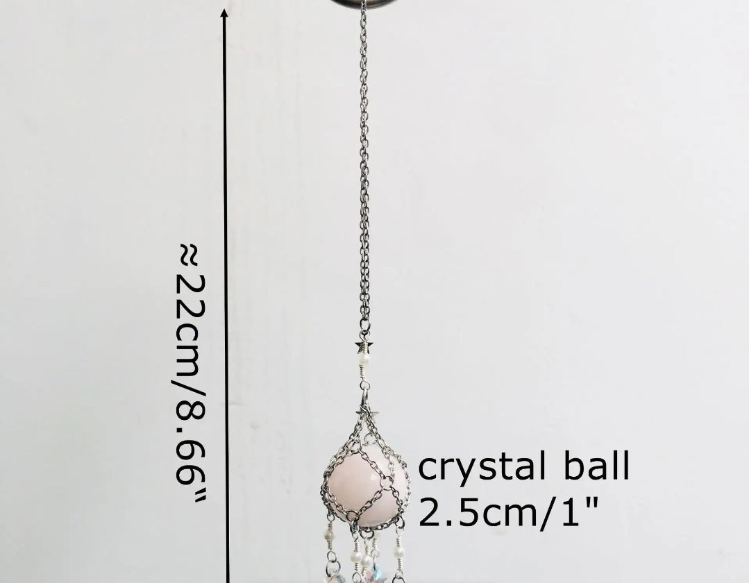 Handwoven in Silver mesh Crystal Hanging, Suncatcher, Natural stones. Car, home, bag hanging.