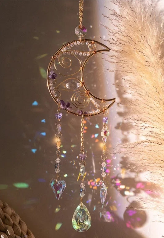 Crystal Hanging, Suncatcher Moon 🌙 Natural stones. Amethyst.