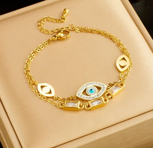 Double layer eye, Diamond cut Zircons, 18k