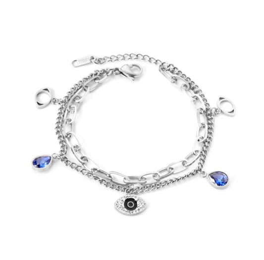 Double layer Evil eye bracelet or Anklet, Diamond cut